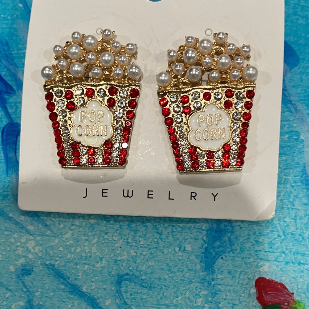 Popcorn Design Earrings with Red and Gold Accents
